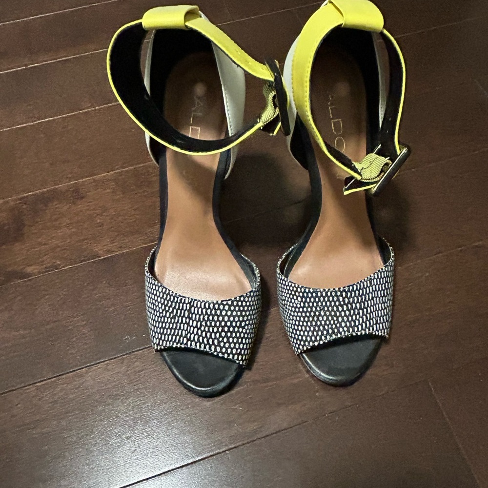 Aldo Black and Yellow Heeled Sandals